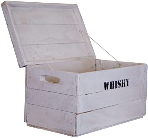 Kistenkolli Altes Land Holztruhe Whisky Shabby weiss Geschenk-Box mit Deckel Schatzkiste Holzkiste Holztruhe Schatztruhe Kindergeburtstag Hochzeitskiste Altholz Upcycling Vintage