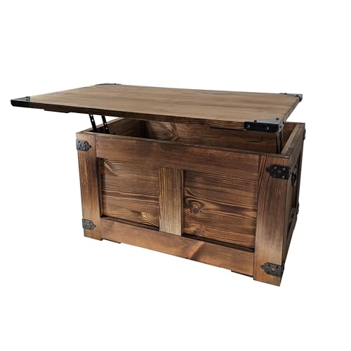 CREATIVE COOPER Couchtisch, holzbox, schatztruhe, aufbewahrungsbox, rustikal truhentisch, couchtisch, 77x49x45 cm, Handarbeit holztruhe, Eco Holzöl Wenge