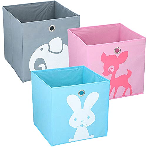 Murago 3er Set Aufbewahrungsbox ca. 28x28x28 cm - Grau Blau Rosa Kinder Spielzeugkiste Kinderzimmer Stoffboxen Faltbox Kiste Truhe Würfel Regalkorb Organizer faltbar