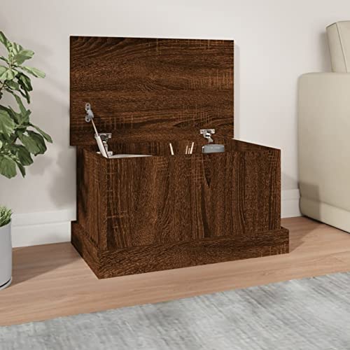 Homgoday Truhe mit Deckel Holztruhe Holzkiste Aufbewahrungstruhe Aufbewahrungsschrank für Flur Schlafzimmer Wohnzimmer Braun Eiche-Optik 50x30x28 cm Holzwerkstoff