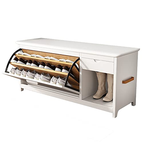 Schuhregal aus Massivholz mit 3 Ebenen, mit Schublade, Schuh-Organizer für Eingangsbereich, Flur, Wohnzimmer, Innenbereich, Truhe und Betthocker