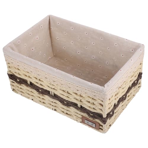 Cabilock Aufbewahrungskorb Aus Stroh Geflochtener Korb Mit Futter Babywindelkorb Aufbewahrungskörbe Aus Korbgeflecht Geflochtener Desktop-korb Ablagekorb Für Tisch Stoff