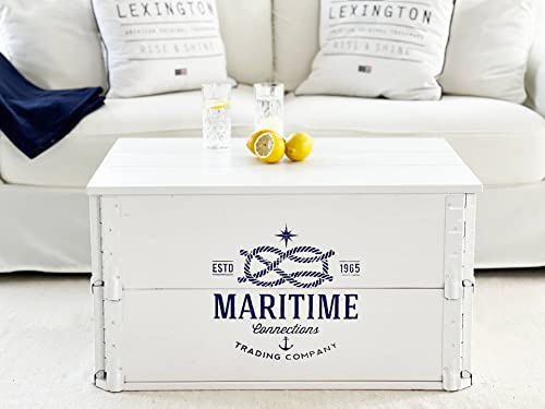 Uncle Joe´s Truhe Maritime Couchtisch Truhentisch im Vintage Shabby chic Style aus Massiv-Holz in Weiss mit Stauraum und Deckel Holzkiste Beistelltisch Landhaus Wohnzimmertisch Holztisch weiß