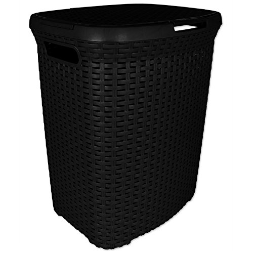 Birsppy Wäschekorb- Wäschebox - Wäschetruhe Rattan aus Kunststoff schwarz