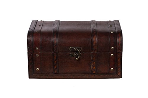 Truhe HD 86002 Holztruhe, Schatzkiste, Piratenkiste, Kleinmöbel, Antikoptik, Maritim, Deko, Hochwertig, Kolonialtruhe, Kolonialstil, Holzbox Mit Ornamenten 30 x 20 x 15 cm