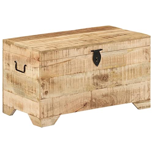 Holz Massiv Aufbewahrungstruhe Spielzeugkiste Spielzeugbox Holzkiste Truhe Sitztruhe Schatztruhe, Massives Raues Mangoholz, 73 x 39 x 41 cm