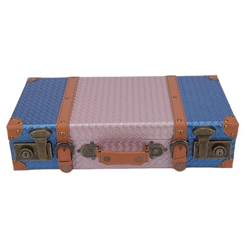 Taidda Roseate Blue Weave Kofferbox Aufbewahrung, Vintage Truhe aus PU-Leder-Verbundholz für Heimfotografie, Geeignet für Schlafzimmer, Büro, Schlafsaal (S)