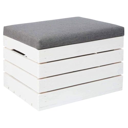 VAILANTES Weiße Holztruhe Zur Aufbewahrung Sitzbank Mit Aufbewahrungsbox Hocker Mit Kissen Spielzeugkiste Für Kinderzimmer Möbelstück Mit Stauraum Für Schlafzimmer Wohnzimmer Balkon Garten