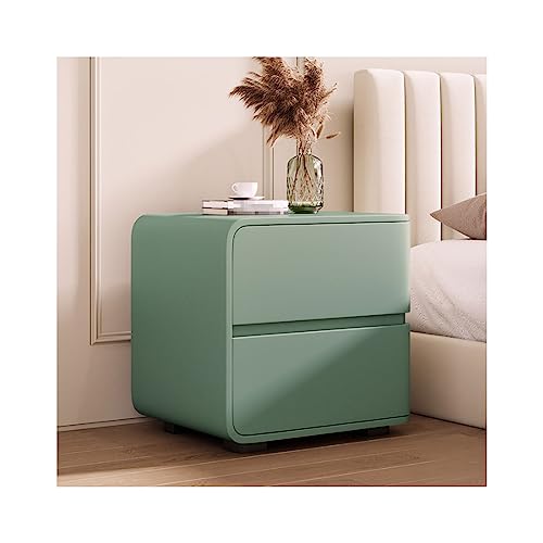 Skandinavischer Nachttisch aus Massivholz mit 2 Schubladen, stilvoller Nachttisch für moderne Schlafzimmerdekoration, nordischer Beistelltisch mit Ledertruhe, 45 x 40 x 47 cm, Schrank für Schlafzimmer