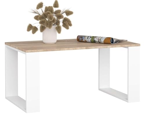 BDW - Couchtisch - Sofatisch mit offenem Regal, Ablage - 92 x 45 x 53 cm Beistelltisch, Lowboard - Wohnzimmer, Salon - Modern - Stubentisch - Truhentisch - Holzwerkstoff (Eiche Sonoma/Weiss)