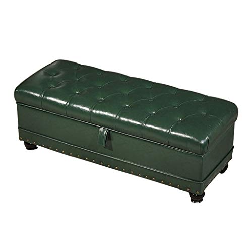 Graue Ledertruhe, Fußhocker für Wohnzimmer, Schlafzimmer, Flur, gepolstert, Fenstersitz, Endhocker, 80 x 45 x 45 cm