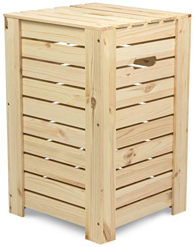 LAUBLUST Wäschekorb zur Aufbewahrung in Größe L - Kiefer Naturbelassen ca. 35 x 35 x 55 cm - Wäschesammler mit Griffen - Deckel und Herausnehmbarer Boden