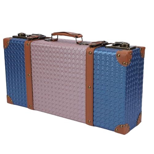 ZDAGELD Dekorative Truhe, Blau-roséfarbenes Gewebtes Muster, PU-Leder, Verbundholz-Koffertruhe, Display-Fotografie-Requis ite für die Aufbewahrung zu Hause, Fensterdekoration (S)