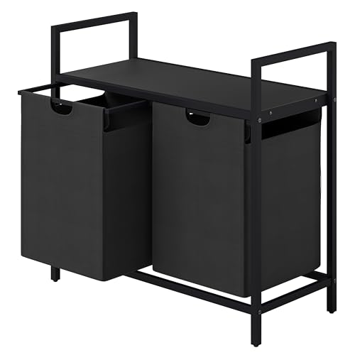 STEELSØN Rigil Wäschekorb 2 Fächer, Wäschesammler mit MDF-Ablage, Wäschebox, Laundry Baskets, Wäschesäcke ausziehbar und abnehmbar für Schlafzimmer oder Badezimmer, 2x 45 l weiß