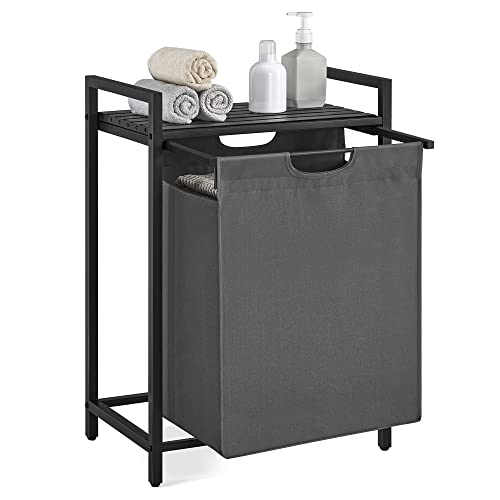 VASAGLE Wäschekorb, Wäschesammler mit Ablage, Wäschebox, Wäschesack aus Oxford-Gewebe abnehmbar, Metallrahmen, 65 L, 50 x 33 x 72 cm, schiefergrau-anthrazitgra u BLH101G01
