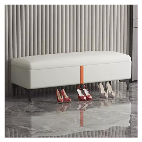 Extra lange, rechteckige Ledertruhe mit Stauraum, Sitzbank mit Hebefläche, großer Platz für Schlafzimmer und Wohnzimmer, cremefarben, 60 cm