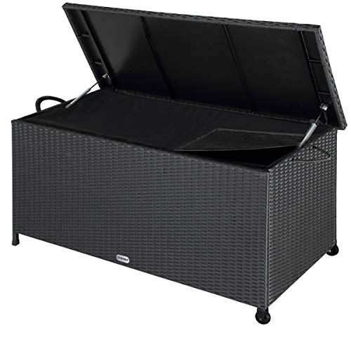 Casaria Auflagenbox Wasserdicht 2 Gasdruckfedern Rollbar Garten Polyrattan Sitztruhe Innenverkleidung 360L 122x56x61cm Schwarz UV-beständig