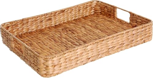 VIVANNO Tablett Wasserhyazinthe 50x40cm - Handgeflochtenes Serviertablett Tim, Vielseitig Verwendbar, Naturmaterial