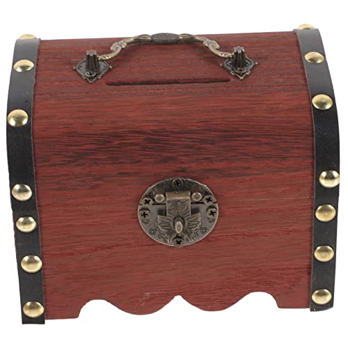 PHENOFICE Spardose mit Schloss Münzdose für Kinder Strass-Behälter Retro-Spielzeug Retro- Kinderspielzeug Truhe Spardose für Kinder Sparschwein aus Holz Vintage Münzdose Geldglas Eisen