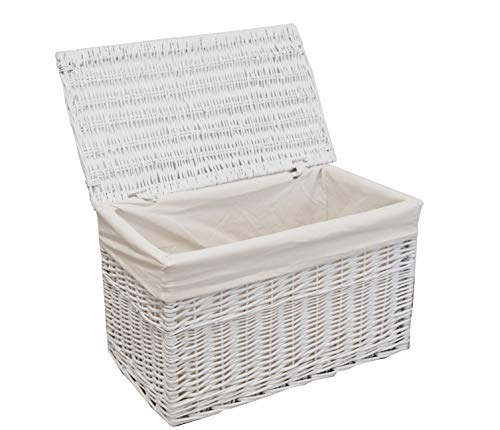 dvier Wäschekorb Wäschetruhe Wäschesammler vollweide weiß mit Deckel Wäschesack 120L, Korb, BxTxH 70x42x42cm