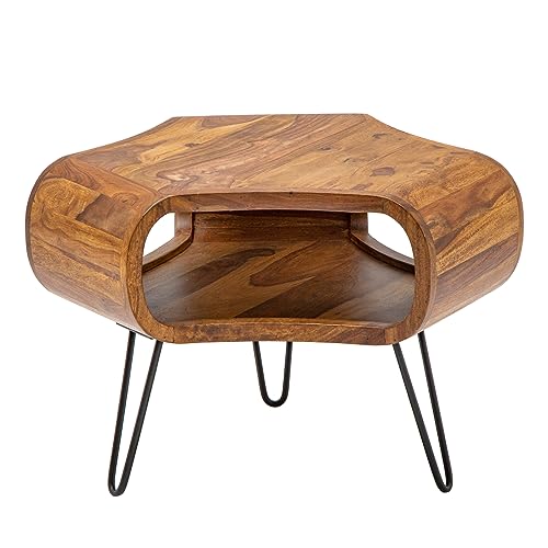 invicta INTERIOR Retro Couchtisch Organic Living 70cm Sheesham Palisander Hairpin Legs Wohnzimmertisch Beistelltisch Tisch Holztisch