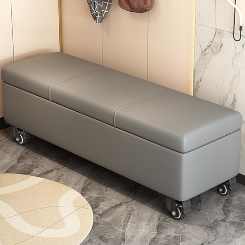 Ottoman-Bank mit Rollen, gepolsterte Ledertruhe für Schlafzimmer, Wohnzimmer, Eingangsbereich, stilvoller Schuhwechselhocker mit verstecktem Stauraum, Ende des Bettes