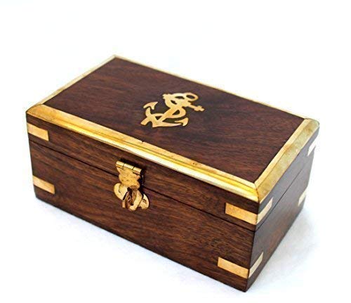 Box Holz Messing 14 x 6,5 x8,3 cm Truhe abschließbar Schatulle Truhe