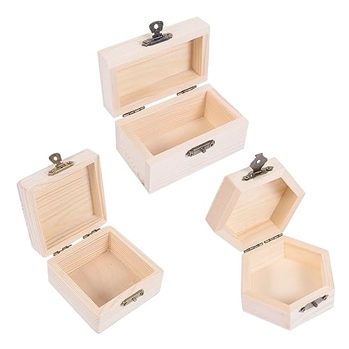 Zerodeko Puppenbrille 3 Stück Kartons Schmuckschatulle Weißer Embryo Unvollendete Holztruhe Holz Lackiert Retro-verpackungsboxen Unvollendete Schatztruhe Rezept Gewöhnliche Reisen