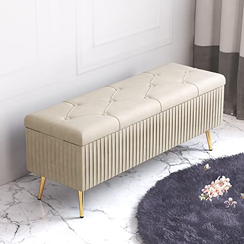 Luxuriöse Polsterbank, Polsterbank, Truhe, moderner Eingangsbereich, Schuhbank, gepolsterter Fußhocker, Ottomane für Schlafzimmer, Wohnzimmer, Beige, 100 x 40 x 45 cm