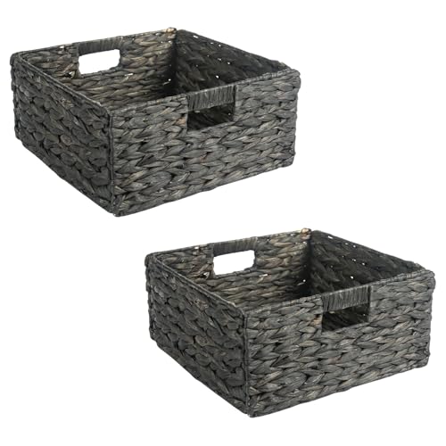 IDIMEX Aufbewahrungskorb LANZI 2er Set schwarz - geflochten aus Wasserhyazinthe, Aufbewahrungsbox, Organizer, faltbar mit Griffen, Regalkorb 32 x 15 x 32 cm