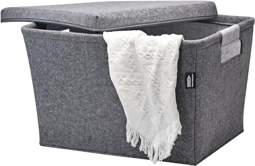 TANNDESIGN - Wäschekorb aus rPET Filz (recycelten Kunststoff) - 64 L Wäschesammler mit Deckel - Bad Korb Aufbewahrungskorb Wäschebox - Filzkorb Wäschesortierer Groß für Badewanne und Badezimmer Grau