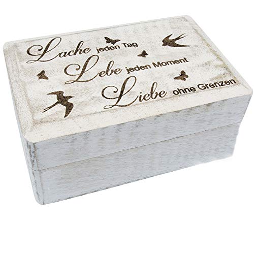 Holzbox weiß mit Gravur groß, Box aus Holz 15x10x7,5 cm, Holztruhe, Schatulle