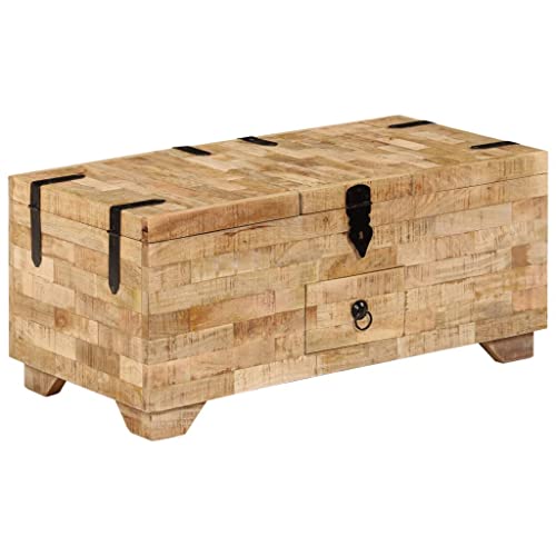 Hommdiy Mangoholz Massiv Couchtisch Holztruhe Beistelltisch Kiste Truhe Tisch 80 x 40 x 35 cm Massivholz Mango