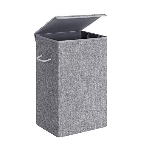 SONGMICS Wäschekorb mit 85 l, Wäschekorb aus Leinenstoff, Trennwand für Kleidung mit magnetischem Deckel und Griffen, faltbar, abnehmbarer Innentasche, Grau LCB01G