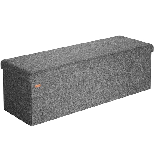 Casaria® Sitzbank mit Stauraum Faltbar Dunkelgrau 115x40x40cm Gepolstert Deckel Leinen - Optik Schlafzimmer Wohnzimmer Flur Sitztruhe Truhenbank Polsterbank