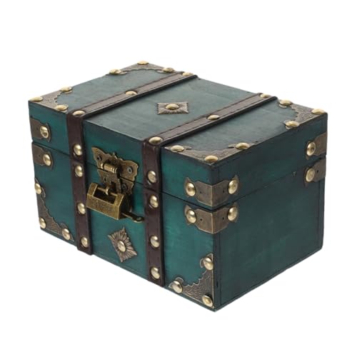 Zerodeko Vintage Schatzkiste Mit Schloss Retro Aufbewahrungsbox Für Schmuck Und Schätze Große Grüne Holztruhe Dekorative Truhe Für Und Ideales Für Besondere