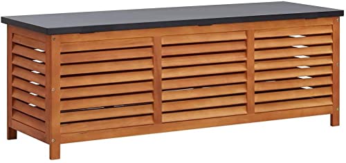 Hommdiy Eukalyptusholz Massiv Gartenbox Kissenbox Sitzbank Auflagenbox Gartenbank Bank Gartentruhe Kissentruhe Aufbewahrungsbox 150x50x55cm