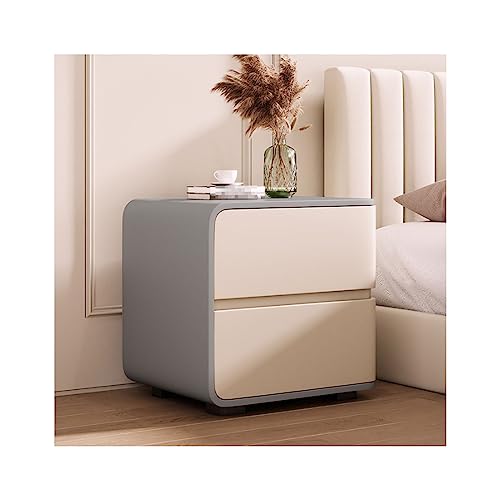 Nachttisch aus Massivholz mit 2 Schubladen, skandinavischer Stil, Nachttisch für Schlafzimmer, moderner Beistelltisch mit Ledertruhe, nordischer Nachtschrank, 40 x 40 x 47 cm, Kommode