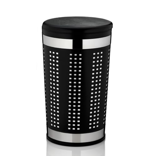 Kela 21818 Wäschetruhe mit Sitzkissen, Rund, 60,5 cm Höhe, Metall, Sevilla, Schwarz