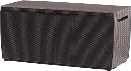Keter Gartenbox Capri , 305 Liter Stauraum, Aufbewahrungsbox für den Garten, Braun, kompakte Auflagenbox, wasserdicht, perfekt für Sitzauflagen, Gartengeräte oder Spielzeug