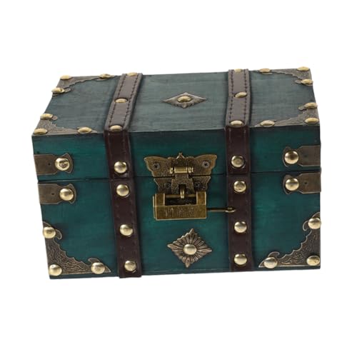 FIXOSHEE Vintage Schatztruhe Holz Mit Leder Und Zinklegierung Schloss Große Aufbewahrungsbox Für Schmuck Münzen Sichere Piratenschatzkiste Dekorative Truhe Für Zuhause
