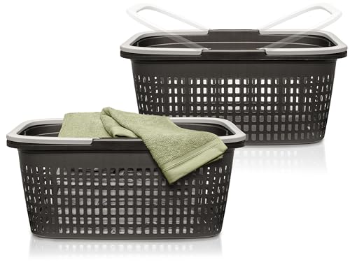 Hausfelder Wäschekorb 35 l – Wäschekörbe 2er Set - Stabil & Wetterfest - Wäschewanne mit Henkeln & Griffen (Anthrazit-Schwarz, 2 Körbe)