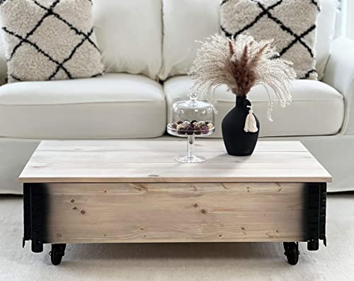 Uncle Joe´s Couchtisch Truhentisch Truhe im Vintage Shabby chic Style aus Massiv-Holz in grau mit Stauraum und Deckel Holzkiste Beistelltisch Landhaus Wohnzimmertisch Holztisch