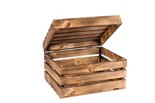 ALLPO Abschließbare Holztruhe mit Deckel | Holzkiste Truhe Holz Hellbraun | Aufbewahrungsbehälter Weinkiste | Spielzeugkiste | Geschenkkiste | Modisches Design Box Truhen | 50x40x30 cm