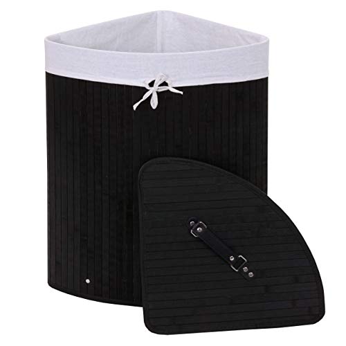 Eckwäschekorb HWC-C21, Laundry Wäschebox Wäschesammler Wäschebehälter, Bambus 61x48x35cm 50l - schwarz