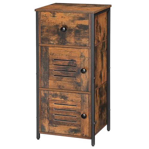 HOOBRO Beistellschrank mit Schublade, Kommode Schrank im Vintage-Stil, verstellbare Ablage, Kleiner Telefonschrank, für Wohnzimmer, Schlafzimmer, (30 x 34 x 79 cm) Dunkelbraun und Schwarz EBF15CW01G1