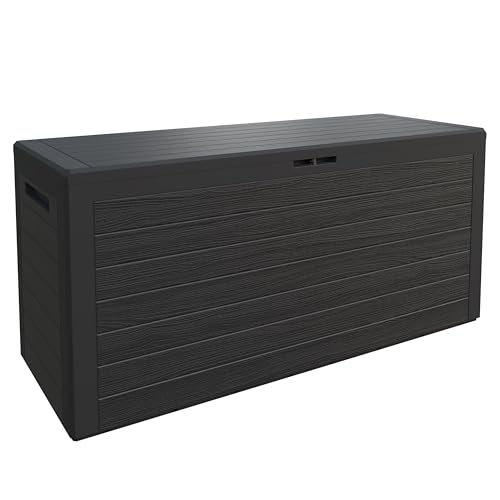 Casaria® Gartenbox 280L UV-beständig Griffmulden Verschlussvorrichtung Balkon Terrasse Wohnzimmer Wintergarten Kissenbox 120x46cm Holz-Optik Anthrazit