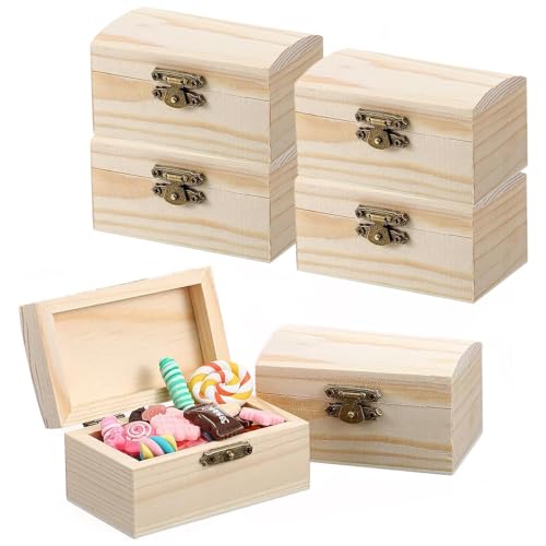 ACTIUSIS Holzkiste Klein, Hölzernes Schatztruhe Box, Rechteckige Holzschatzkiste, Mini Schatztruhe aus Holz, Bastelset Basteln, zur Aufbewahrung und Dekoration, 6 Stück