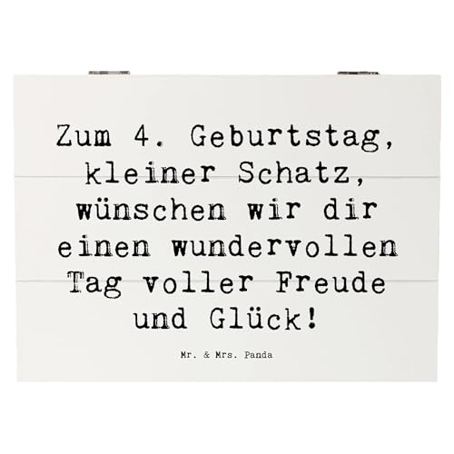 Mr. & Mrs. Panda 25 x 18 cm Holzkiste Spruch 4. Geburtstag - Geschenk, Liebe, Kinder feiern, Geschenkbox, Geburtstagsgeschenk, Truhe,