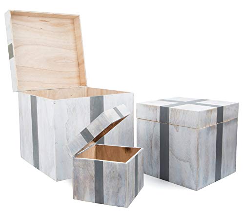 small foot Holztruhe „Geschenk“, 3er Set Truhe, Aufbewahrungsbox, Holz, weiß, 40 x 40 x 40 cm